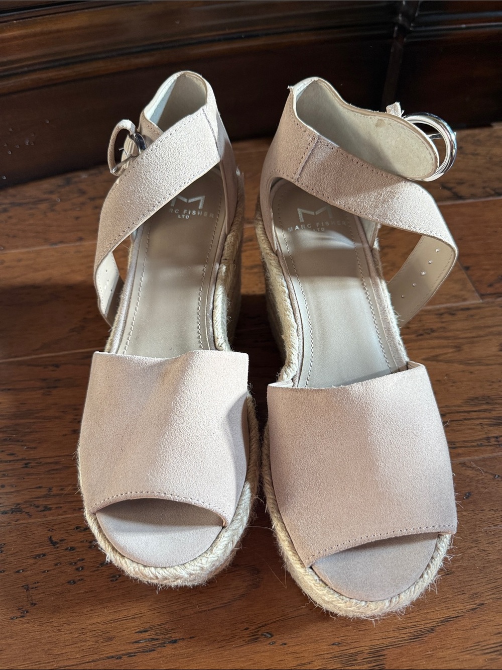 Marc Fisher Blush Beige Espadrille Wedge Sandals